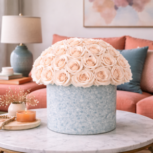 White Preserved Roses in Terrazzo Vase – Luxury Floral Arrangement (cópia)